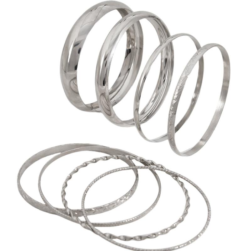 4/8 st Armband i Rostfritt Stål Set för Kvinnor Män Tvinning Textur Armringar Guld Silver Färg Smycken Statement Streetwear Goth