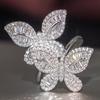 CopperBig Butterfly Rings For Women New Fashion Micro Pave Shinning Zircon Statement Ring