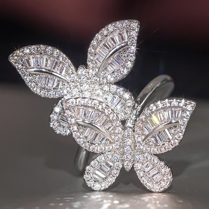 CopperBig Butterfly Rings For Women New Fashion Micro Pave Shinning Zircon Statement Ring
