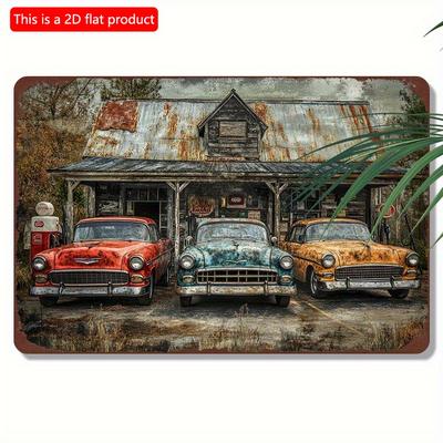 Plochý dřevěný 2D znak Vintage auto 30*20cm, Nástěnná umělecká dekorace s předvrtanými otvory, Odolný vůči povětrnostním vlivům, Víceúčelová dekorace pro dům, garáž, zahradu