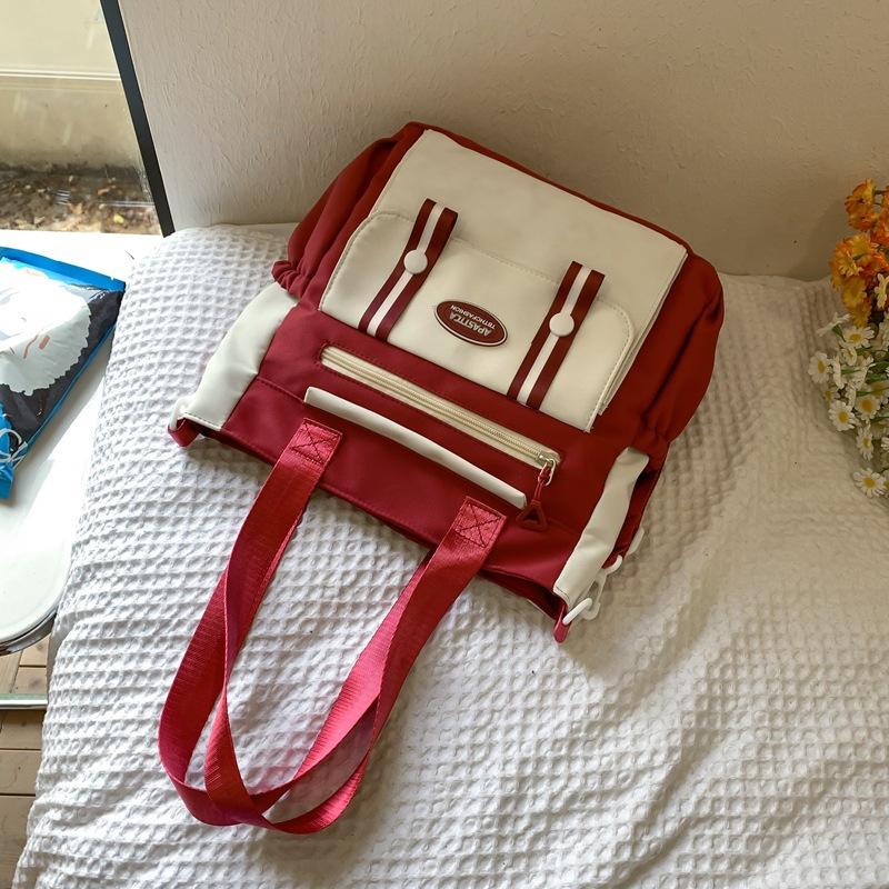 Women's Shoulder Large Capacity Handbag Color Block Tote Bag Student Book Bag for Class Crossbody Bag