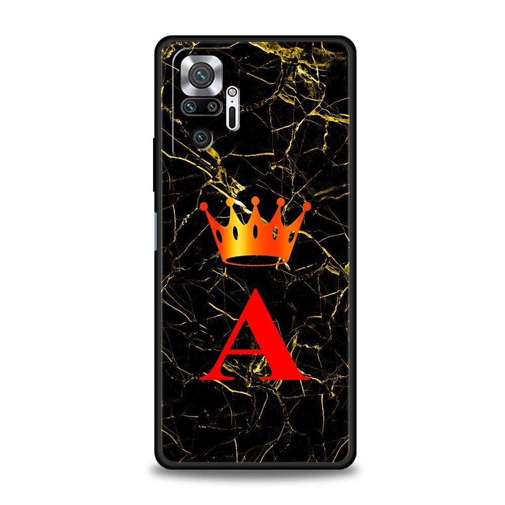 Marble Letter Phone Case For Xiaomi Redmi Note 14 13 5G 10 11 12 Pro Plus 4G 14C 13C 12C 10C Black Cover