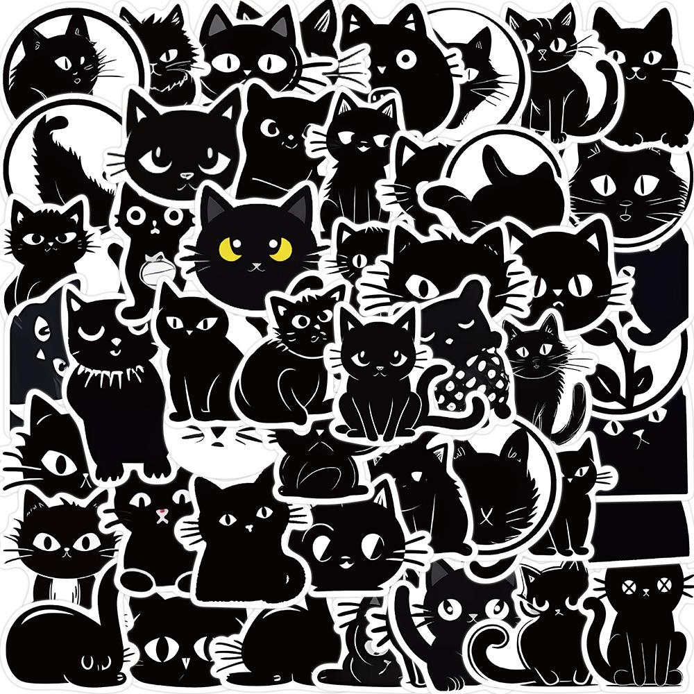 50 Cartoon Black Cat Expression Graffiti Stickers Decorate Guitar Notebook Suitcase DIY Waterproof