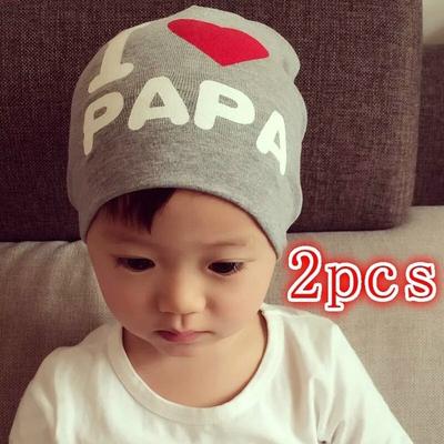 2 Pcs Baby Hat Spring and Autumn New Style I Love Father and Mother Pure Cotton Knitted Hat Korean N