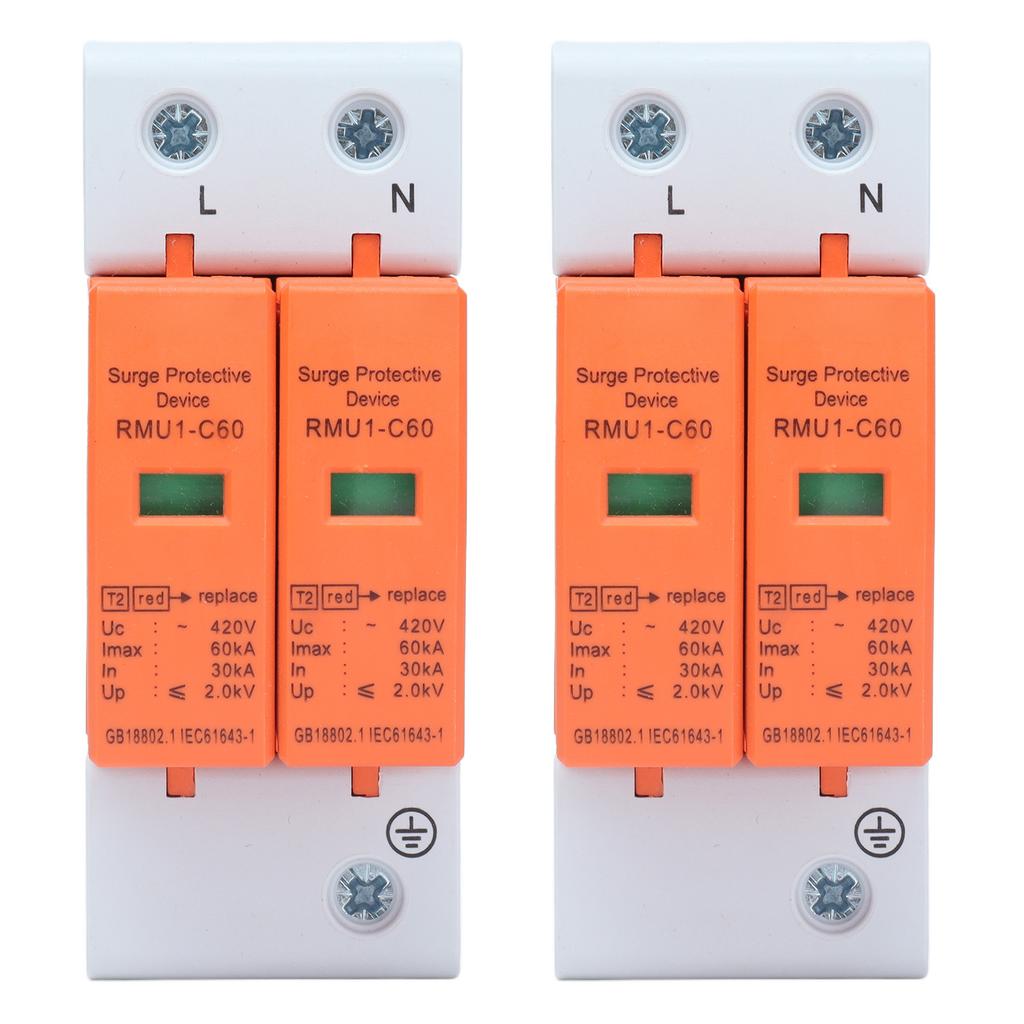 2Pcs SPD Surge Protective Devices AC Arrester Protector Home Circuit Breaker 2P 420V RMU1C6060kA