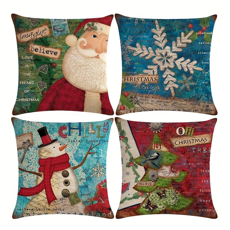 

Рождественская льняная наволочка 45 см, чехол для подушки с Санта-Клаусом, снеговиками, снежинками, декоративная наволочка