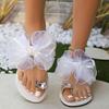 Zehensteg-Sandalen Damen Sommer Seiden-Schleife Strand-Flip-Flops Flache Absätze Hausschuhe Schuhe