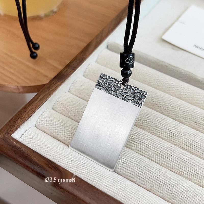 Sterling Silver Auspicious Clouds Pendant Necklace - Men s Ethnic Style Talisman 19.5g