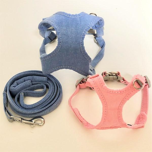 Melting Look Dog Pastel Cotton Harness Night Reflective Leash Set, Blue, 1 Piece