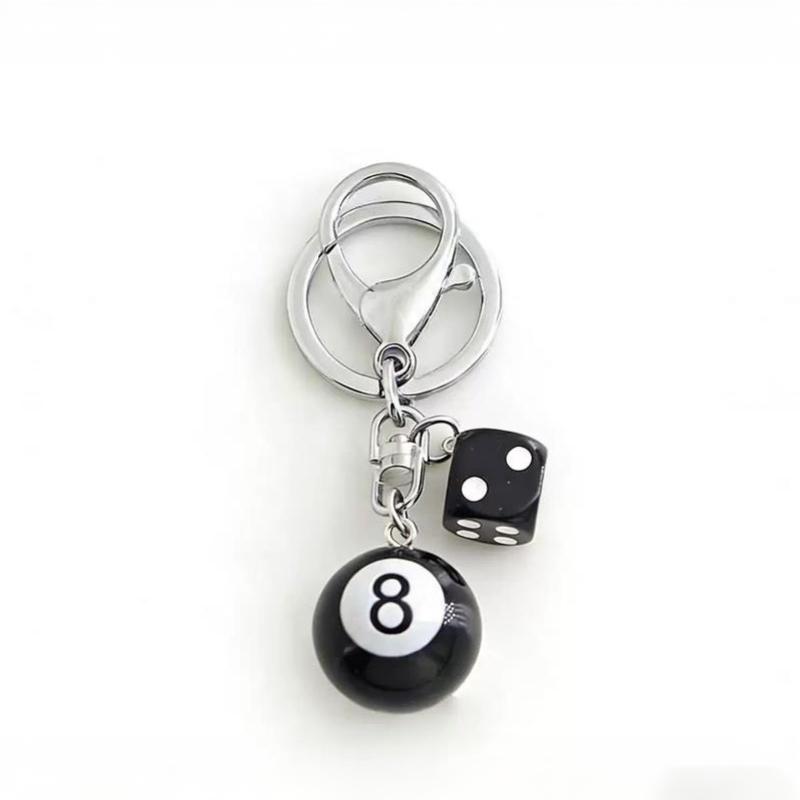 Punk Hiphop Black Dice No. 8 Billiards Keychain Y2K Pink Lucky Dice Starburst Pendant Bag Charms Hangings Ornament Accessories