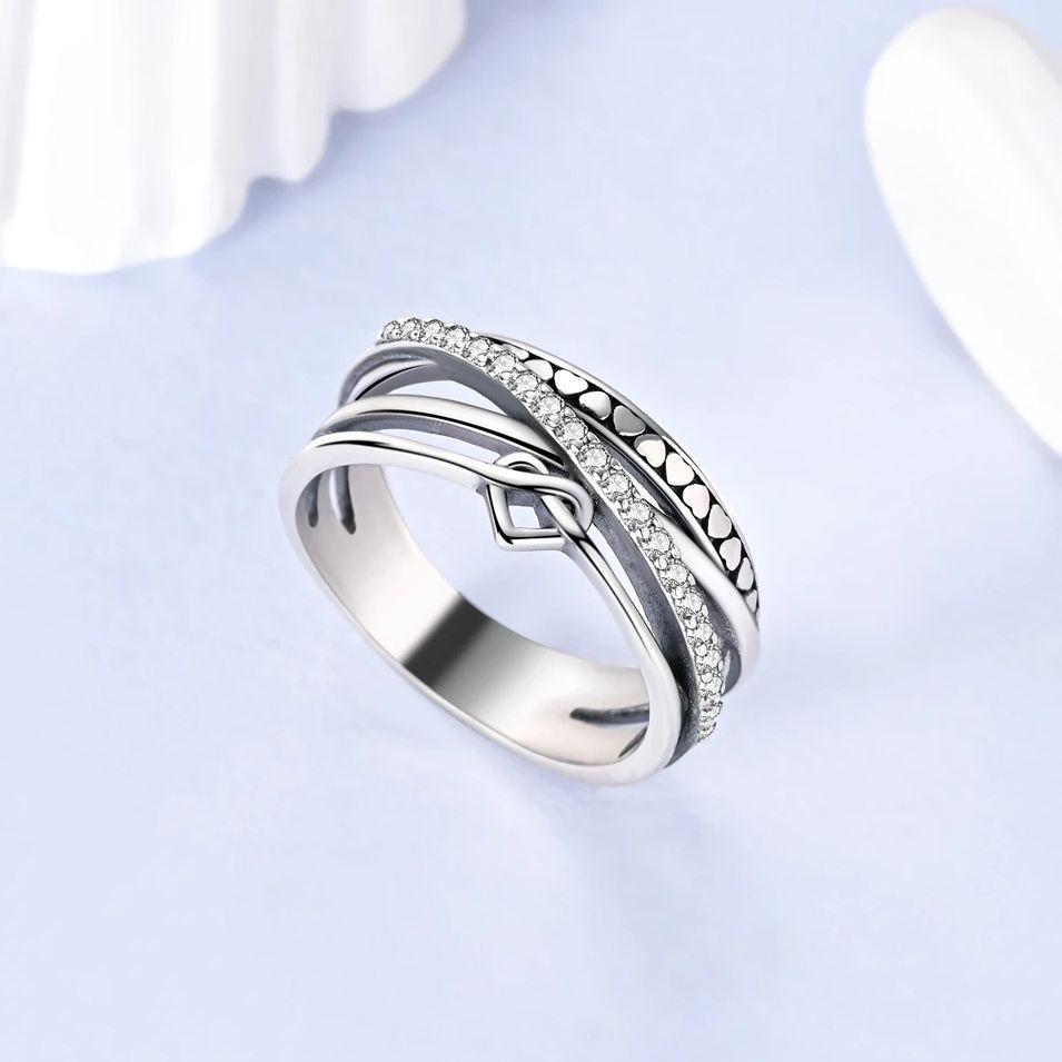 CopperRing For Women Interlaced Heart Original Finger Ring Girls Party Accessories Jewelry