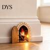 Decorative Door Frame Accents Opening Fairy with Hidden Gnome Scene, Miniature Wooden Wall Decor, Archway 2D Flat Reading Scene Hinged for Baseboard,