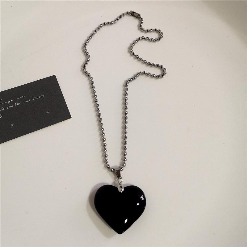 Gothic Punk Black Peach Heart Star Pendant Chain Necklace For Women Men Y2K Hip Hop Charm Trendy Jewelry Anniversary Accessories