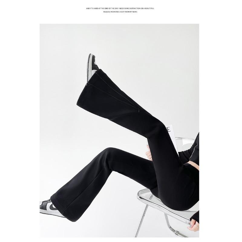 Jesienna Moda Damska Rozszerzane Długie Spodnie 2024 Nowe Elastyczne z Wysokim Stanem Casualowe Dopasowane Spodnie na Zamek Damskie Jednokolorowe Eleganckie Spodnie 2387