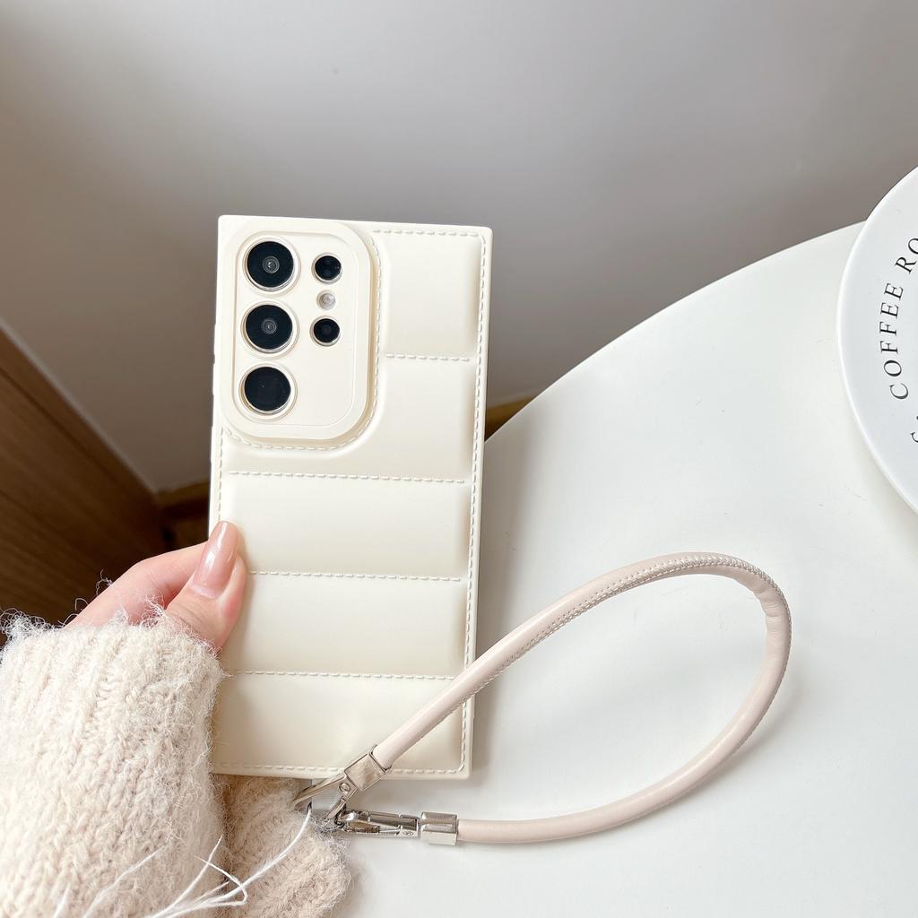 Luxury Wrist Strap Lanyard Case for Samsung Galaxy S25 S24 S23 S22 S21 Plus FE Ultra A26 A36 A56 A35 A55 The Puffer Soft Cover