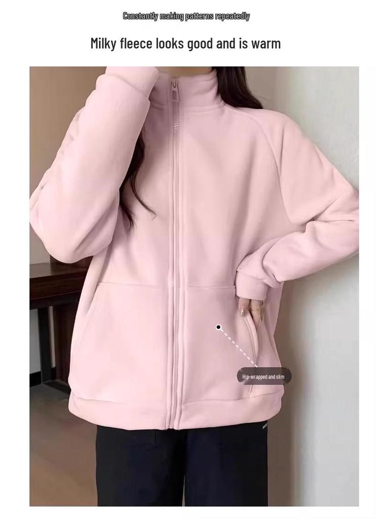 Women's Pink Fleece Thick Warm Coat - 2025 Lambswool Windbreaker for Autumn/Winter