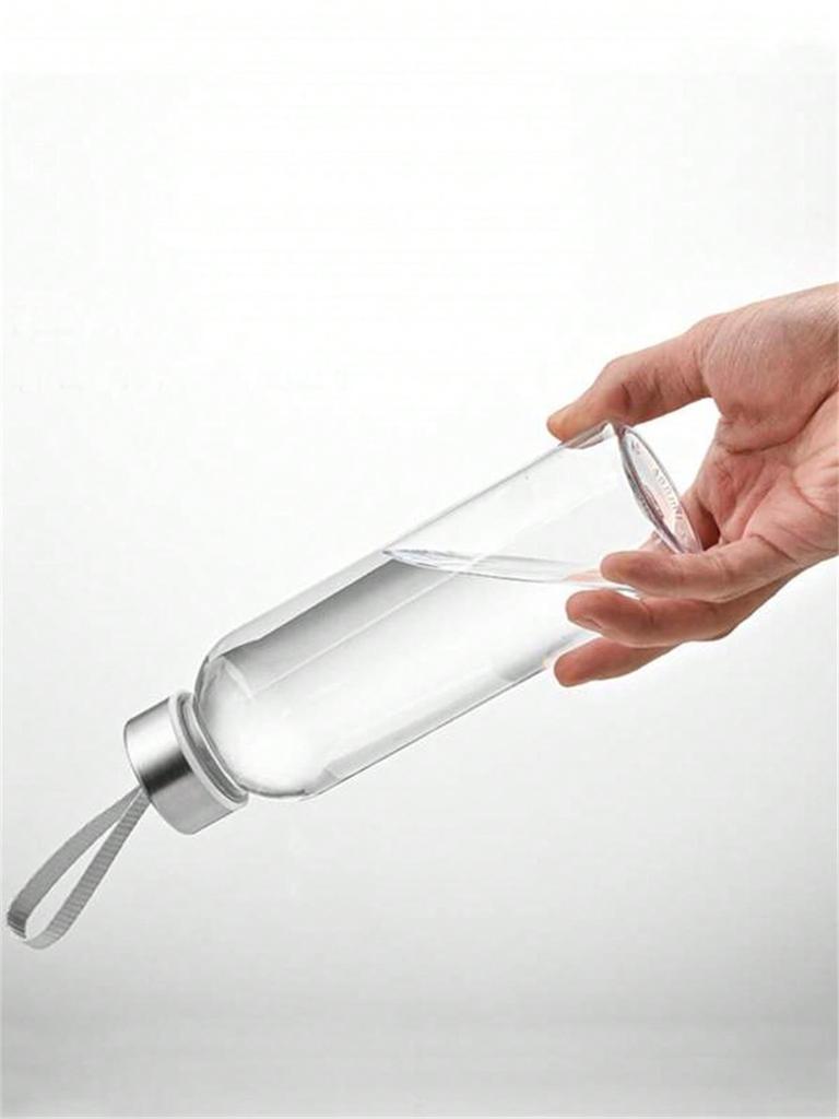1 PC 600ML Transparent Water Bottle with Carrying Strap, Daily Direct Drinking Cup