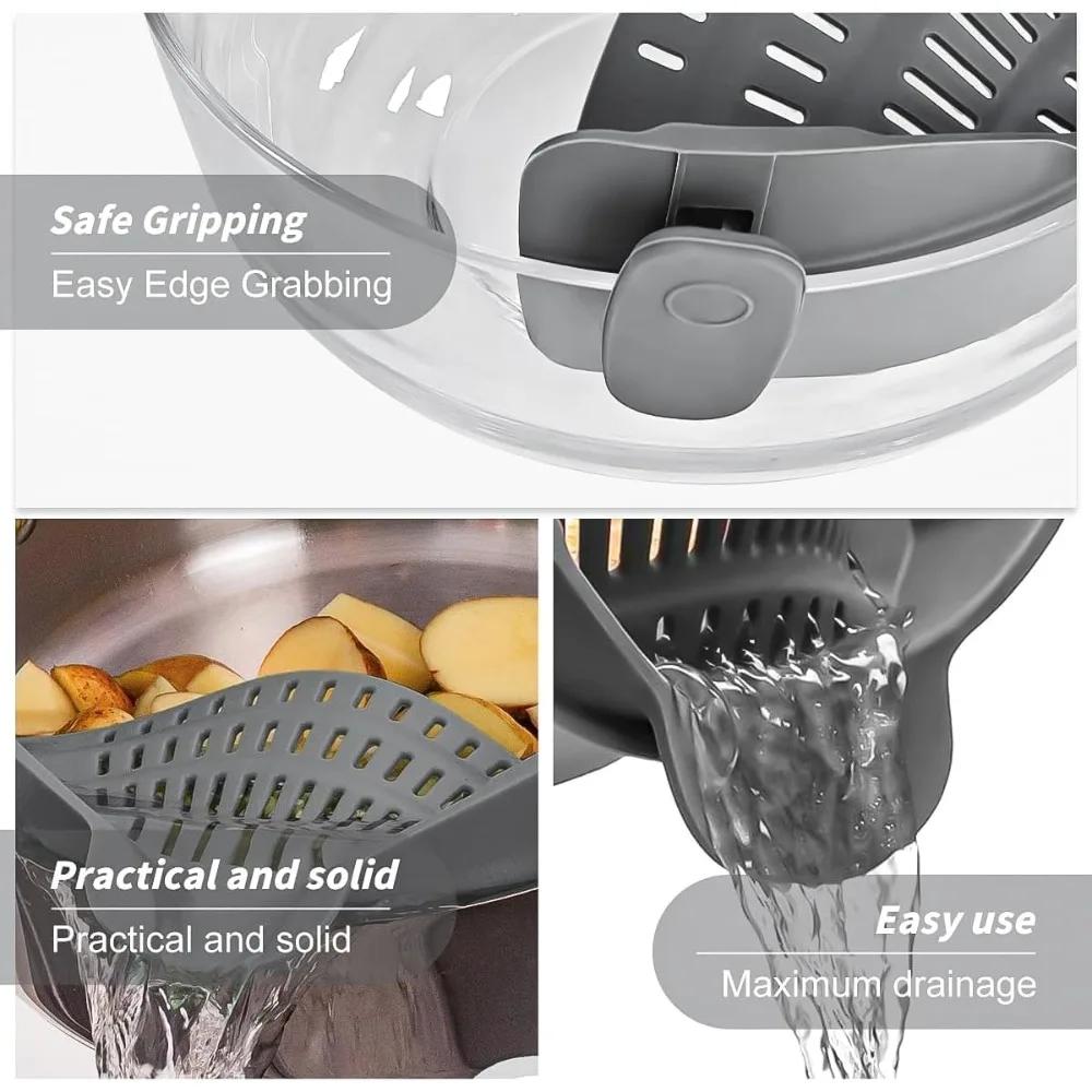 1 Pack Silicone Strainer, Adjustable Silicone Clip On Strainer, Suitable for Pots, Bowls, Vegetables, Noodles, Pasta Drainer