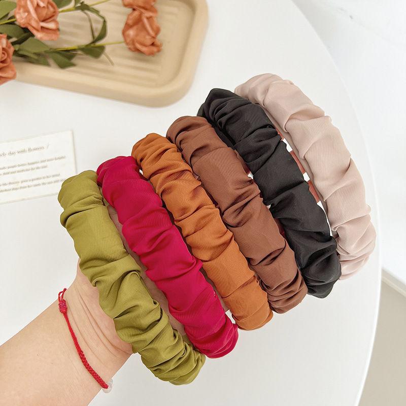 

Простая изящная модная шелковистая атласная плиссированная заколка на заколке, однотонная повязка на голову, аксессуары для волос, цветные волосы