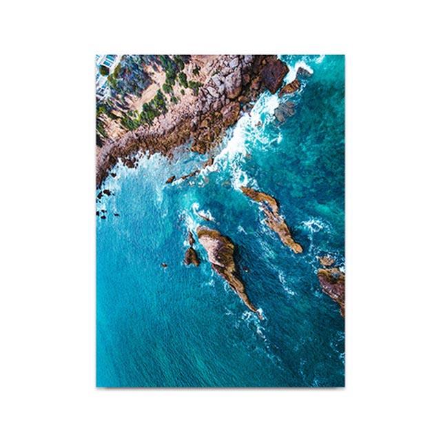 Coastline Blue Ocean Wall Poster Print Sea Reef Nordic Canvas Painting Landscape Modern Home Picture Decoration Living Room Art
