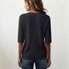 Loose Fit Ribbed Knit Top Women Half Sleeve Pullover Lightweight Summer Casual Round Neck Shirt