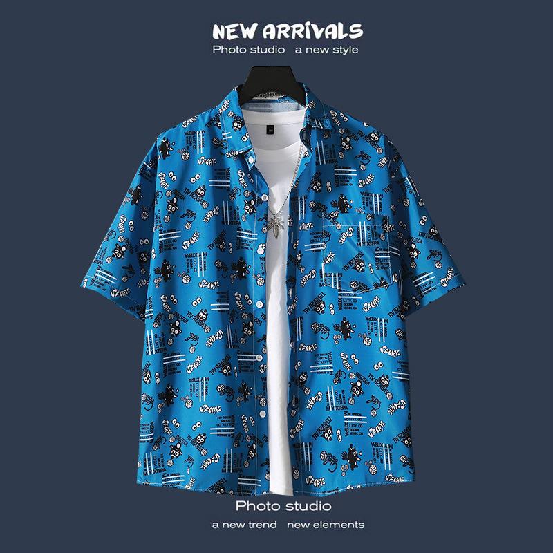 Plażowa koszula w kwiaty z krótkim rękawem modna koszulka męska letnia cienka sekcja luźne Ins Trend Retro hawaje casualowa kurtka koszula