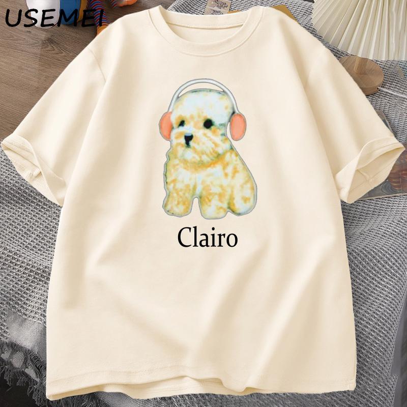 Clairo Dog Puppy Headphones TShirt Funny Cute Cat Tee Merch Y2k Unisexs Clothing Oversized Harajuku Unisexs Printed Cotton Tee Shirt