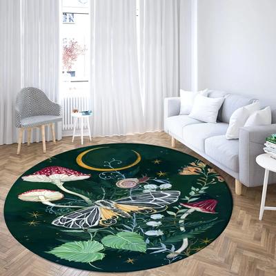 Boho Mushroom Butterfly Round Rug Cartoon Mushrooms Carpet for Living Room Office Bathroom Decor Kawaii Fungus Indoor Floor Mat