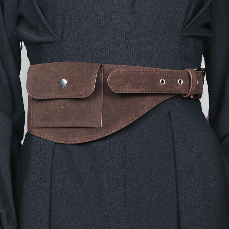 Women's Brown Vintage Suede Waist Bag - High-End Decorative Belt for Jeans & Skirts