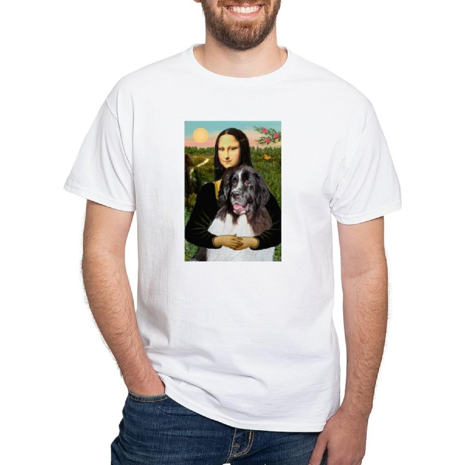 CafePress Mona Lisa s Landseer White T Shirt Men s 100% Cotton, Classic Graphic White T-Shirt S