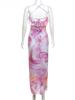 Ladies' Summer Camisole Dress Women Irregular Tassel Print Dress Casual Fashionable Long Skirt