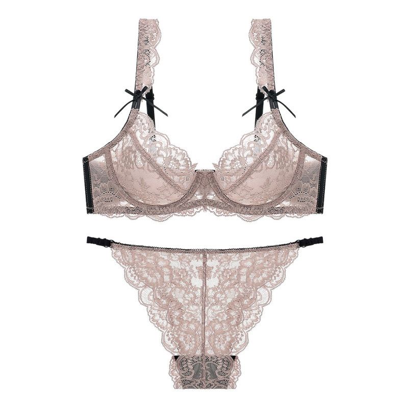 

Ultra-Thin Bra Sexy Lace Plus size Bra No Sponge Thin Underwear Set Women Khakis 80A
