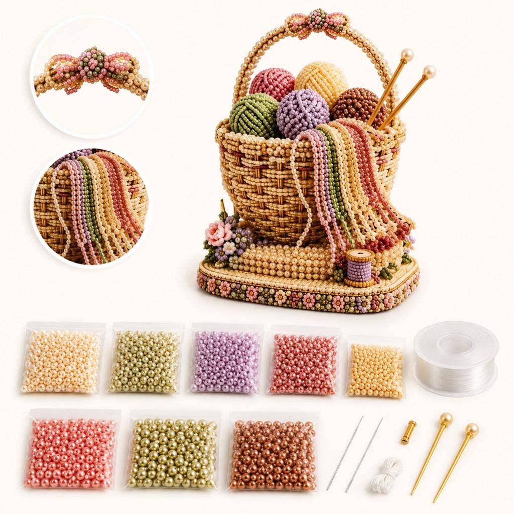 3D Pärlkorg DIY-kit - Kreativt Pärlvävningsset för att Göra Miniatyrdekorationskorg, Heminredningsprojekt för Vuxna, Gåva till Nära och Kära