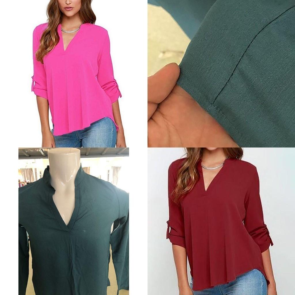 Stilvolles Damen Casual Langarm V-Ausschnitt T-Shirt Pullover Tunika Bluse Optionen