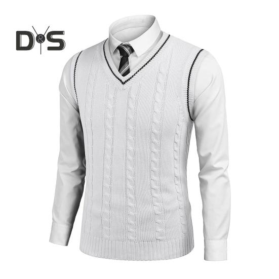 Pánská vesta svetr s výstřihem do V bez rukávů Slim Fit Colorblock Pletený svetr Slim Fit Střední délka Zahuštěný svetr preppy a business stylu