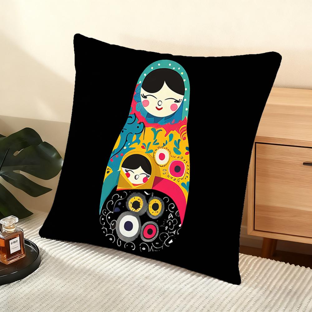 Matryoshka Doll Russia Art Cushion Cover Soft Short Plush Pillow Cover Smooth Cozy Texture Aesthetic Cushion Case Home Decor