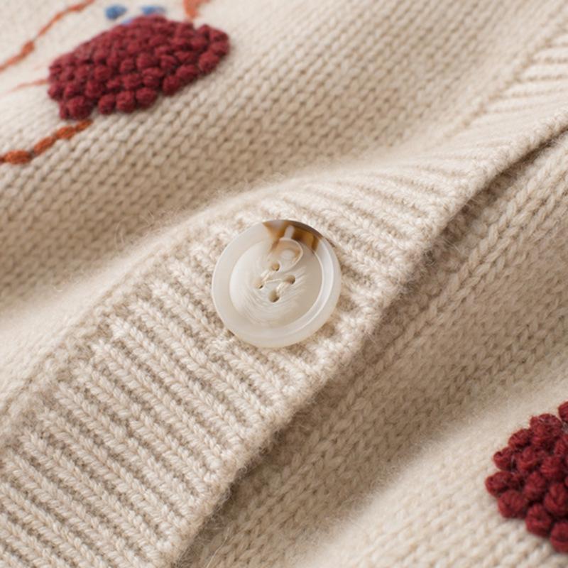 Women’s Hand-Embroidered Cashmere Cardigan Sweater - Crochet Thickened Fashionable Versatile Coat