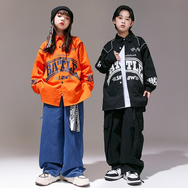 Jarní dětské hip hopové dívčí oblečení, cool tričko, volné džíny, chlapecká jazzová bunda, cargo kalhoty, dětské streetwear kostýmy, dětské sady oblečení na pouliční tanec