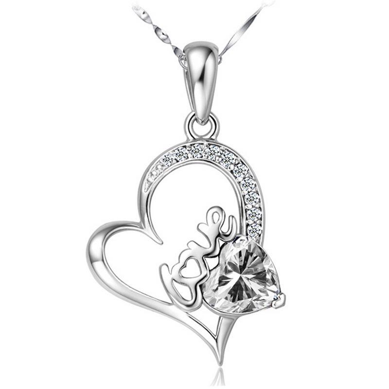 Heart-Shaped Love Necklace - Silver Crystal Couple s Fashion Jewelry