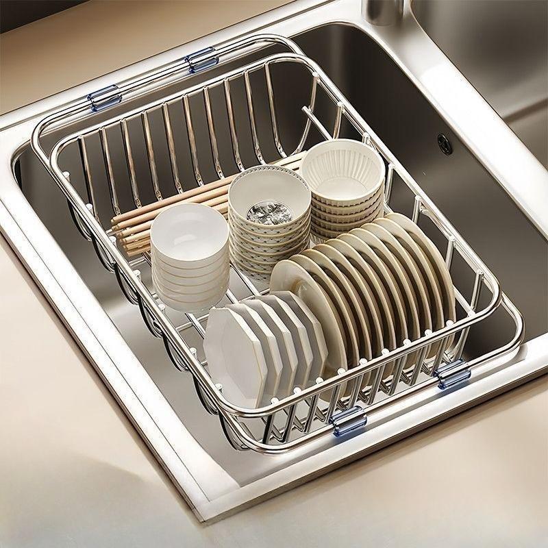 Sink Drain Basket Stainless Steel Dish Sink Vegetable Basin Telescopic Kitchen Storage Rack Dish Storage Rack Kitchen Supplies