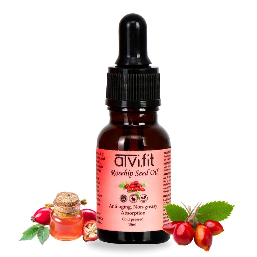 Atvi.fit Rosehip Oil for Face Wrinkles, Fine Lines, Under Eye, Curly Hair for Men and Women | 100% Pure, Natural, Organic, Cold Pressed Seed
