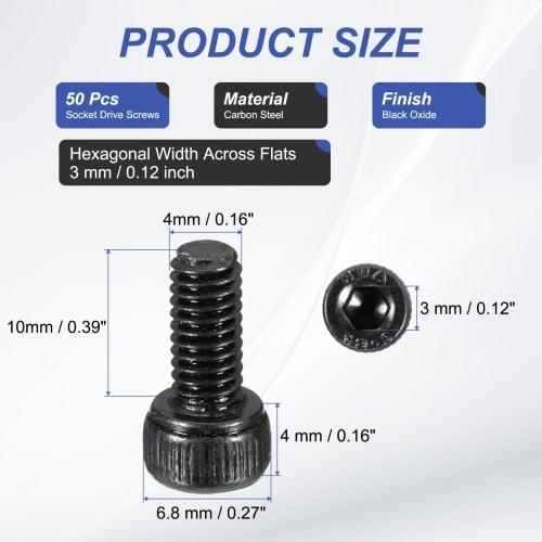 PATIKIL 50-Piece Hex Socket Head Cap Screws, M4 X 10mm, 12.9 Grade Carbon Steel, for Home Hardware, Electrical, and Mechanical Equipment Installation