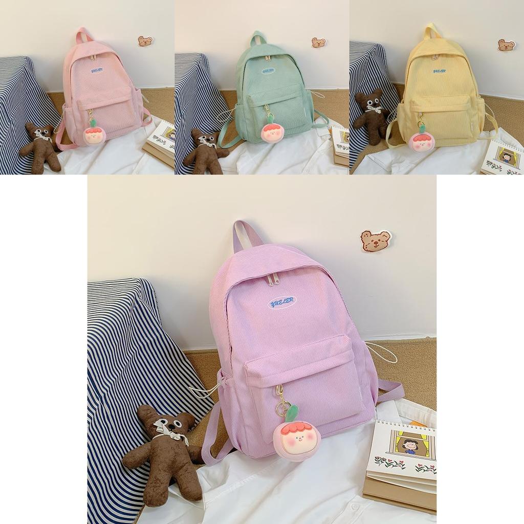 Cute Girl Backpack Nylon School Bag With Solid Color And Letter Embroidery Design For Daily Use