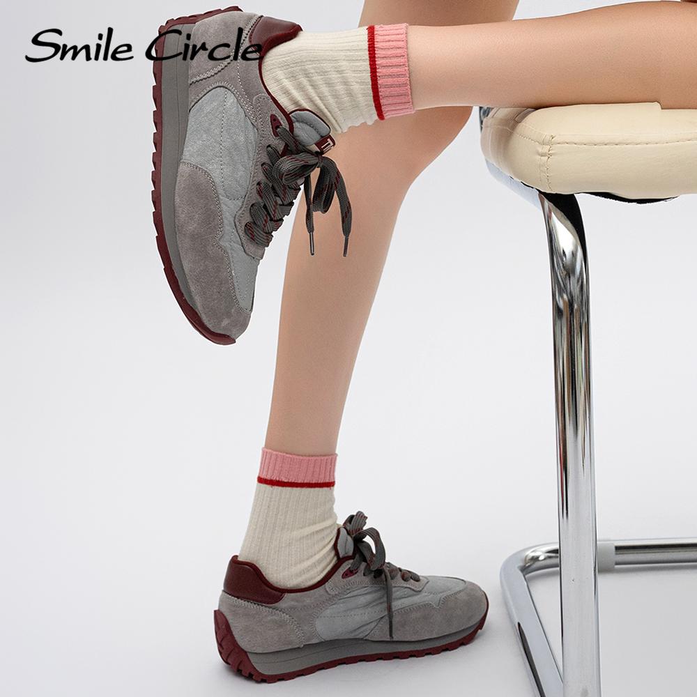 Natūralios odos moteriški sportbačiai apvalūs, suvarstomi sportbačiai Patogūs madingi laisvalaikio batai