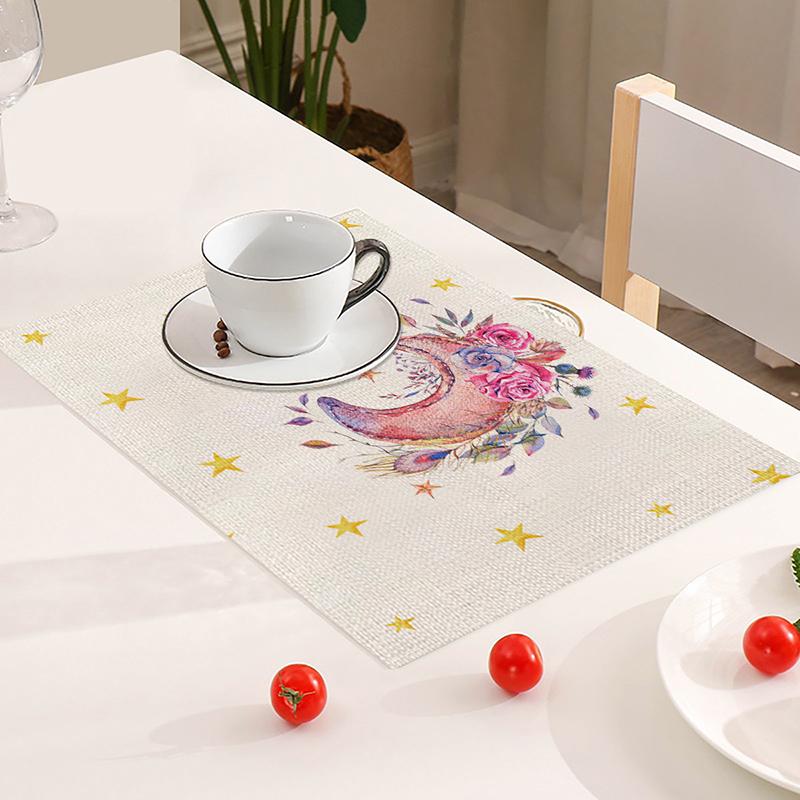 Ramadánové lněné prostírání Eid Mubarak Stolní ozdoby Muslimské islámské párty potřeby Lucerna Měsícní podložka Domácí dekorace