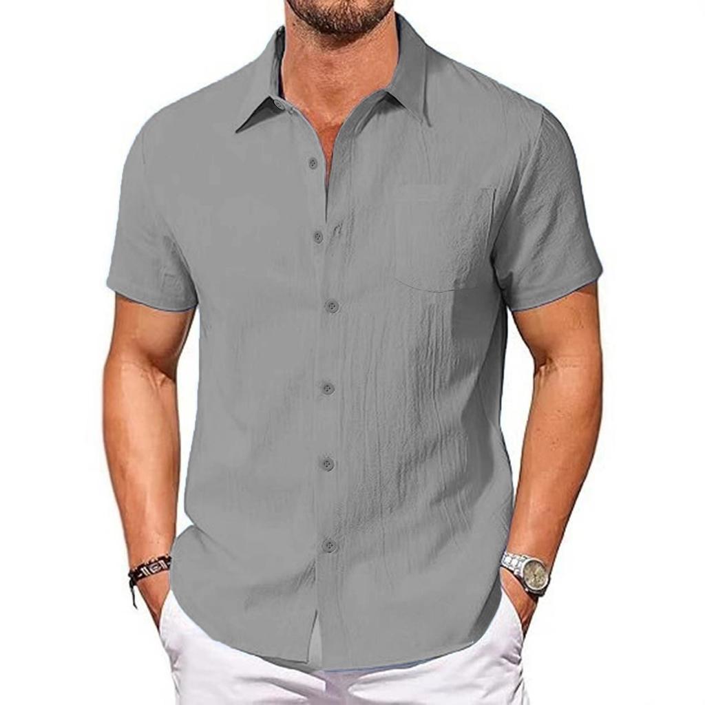 Summer New Cotton Linen Shirt for Men Breathable Lightweight Turn Down Collar Male Stylish Short Sleeve Shirts Fashion Clothing