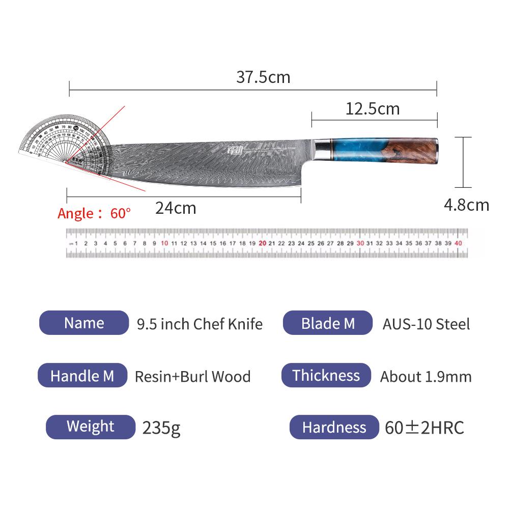 FINDKING Luxury Blue Resin Sapele Wood Handle 9.5 Inch Gyuto Knife 67 Layers Damascus Steel Japanese Kitchen Chef Knife