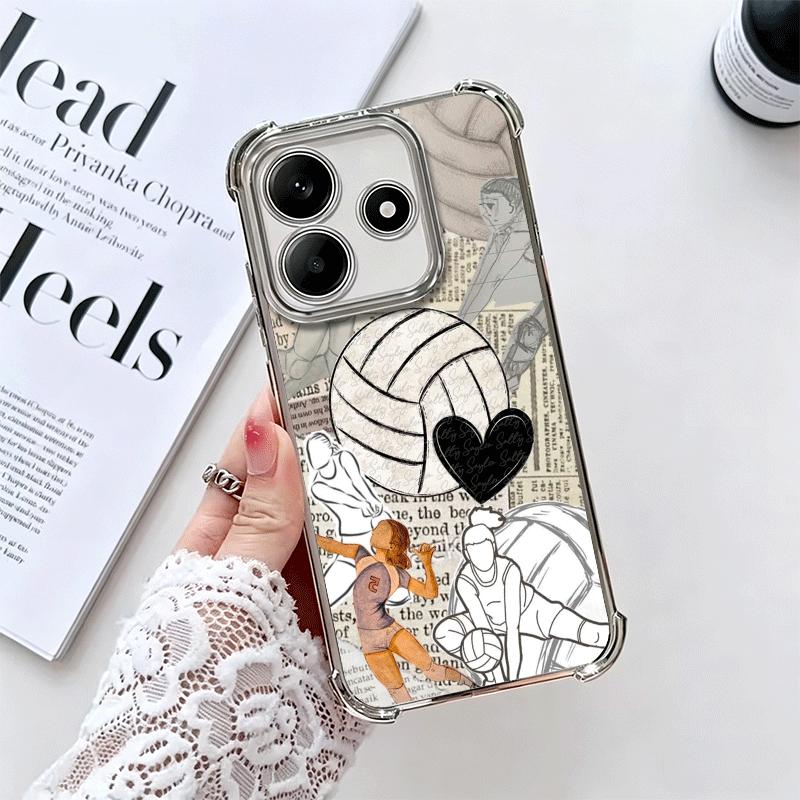 

Volleyball Sport Soft Phone Case For Xiaomi Redmi Note 14 15 Pro Plus 13 12 11S 11T 5G 10 9S 9 Plating Anti-Fall Fundas Redmi Note 12 Pro 4G