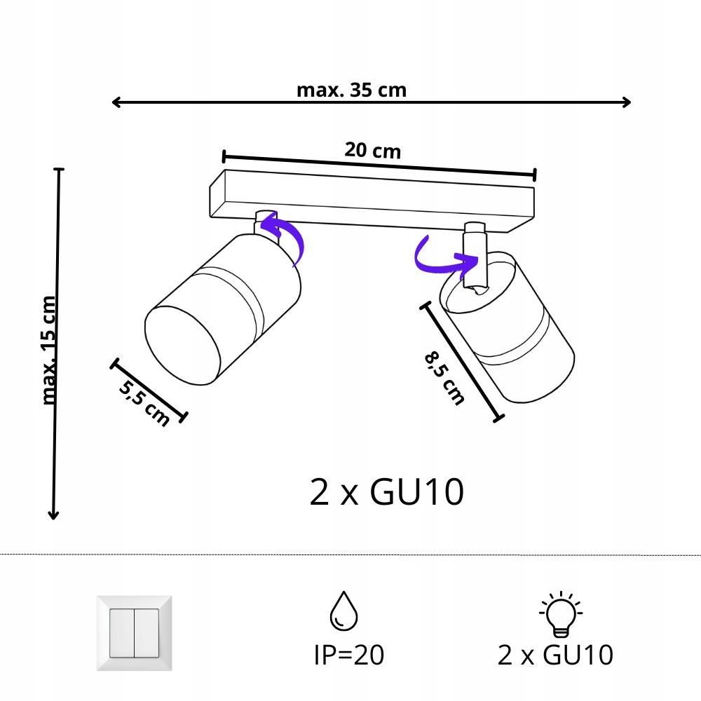 Lampa plafon 2 punktowy lampa sufitowa listwa gu10 spot gold led gu10