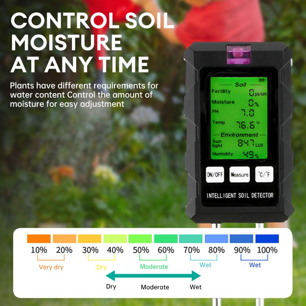 6 in 1 Soil PH Humidity Tester Nutrient Water Quality Detector High Precision Household Gardening Flower Grass Fertility Meter